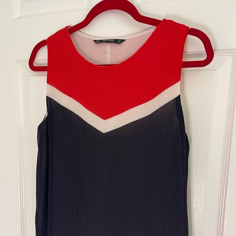 Zara Basic red white blue pleated blouse XS